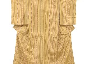 縞に花模様織出し手織り紬着物